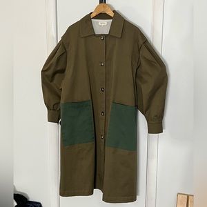 Ghospell oversized balloon sleeve contrast trench coat